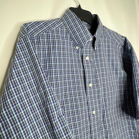 Roundtree & Yorke Other - Roundtree & Yorke Blue Plaid Mens Short Sleeve Shirt L Button Down Collar